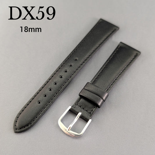 Seiko DX59, 18mm black cowhide leather strap