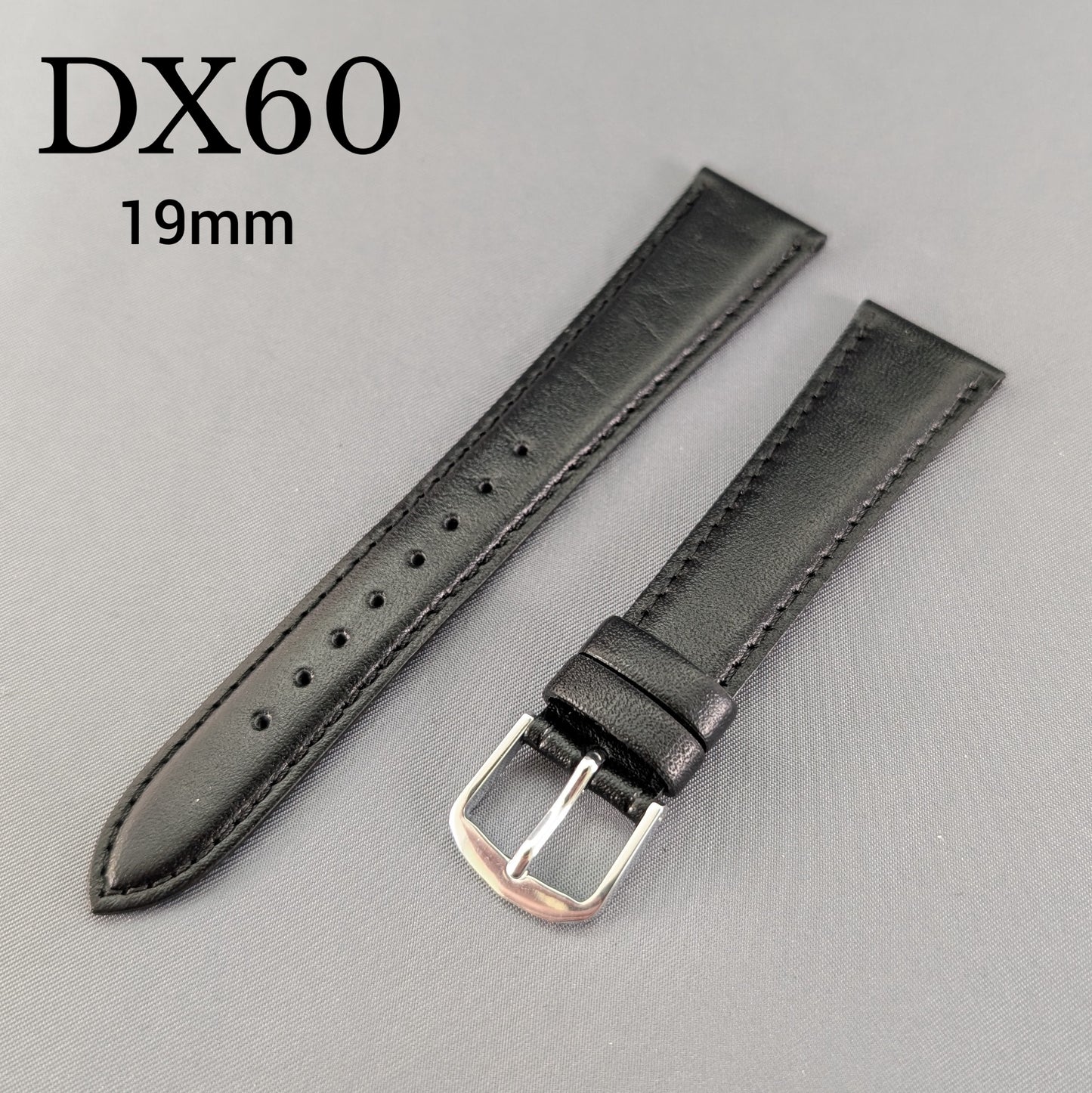 Seiko DX60, 19mm black cowhide leather strap