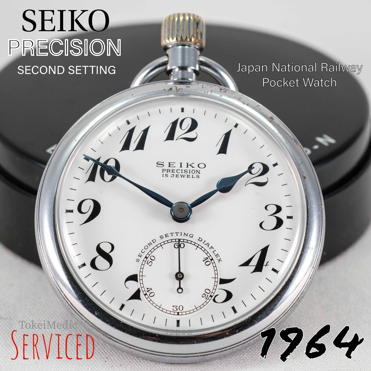 1964 Seiko Seikosha Precision Second Setting Japan National Railway Pocket Watch