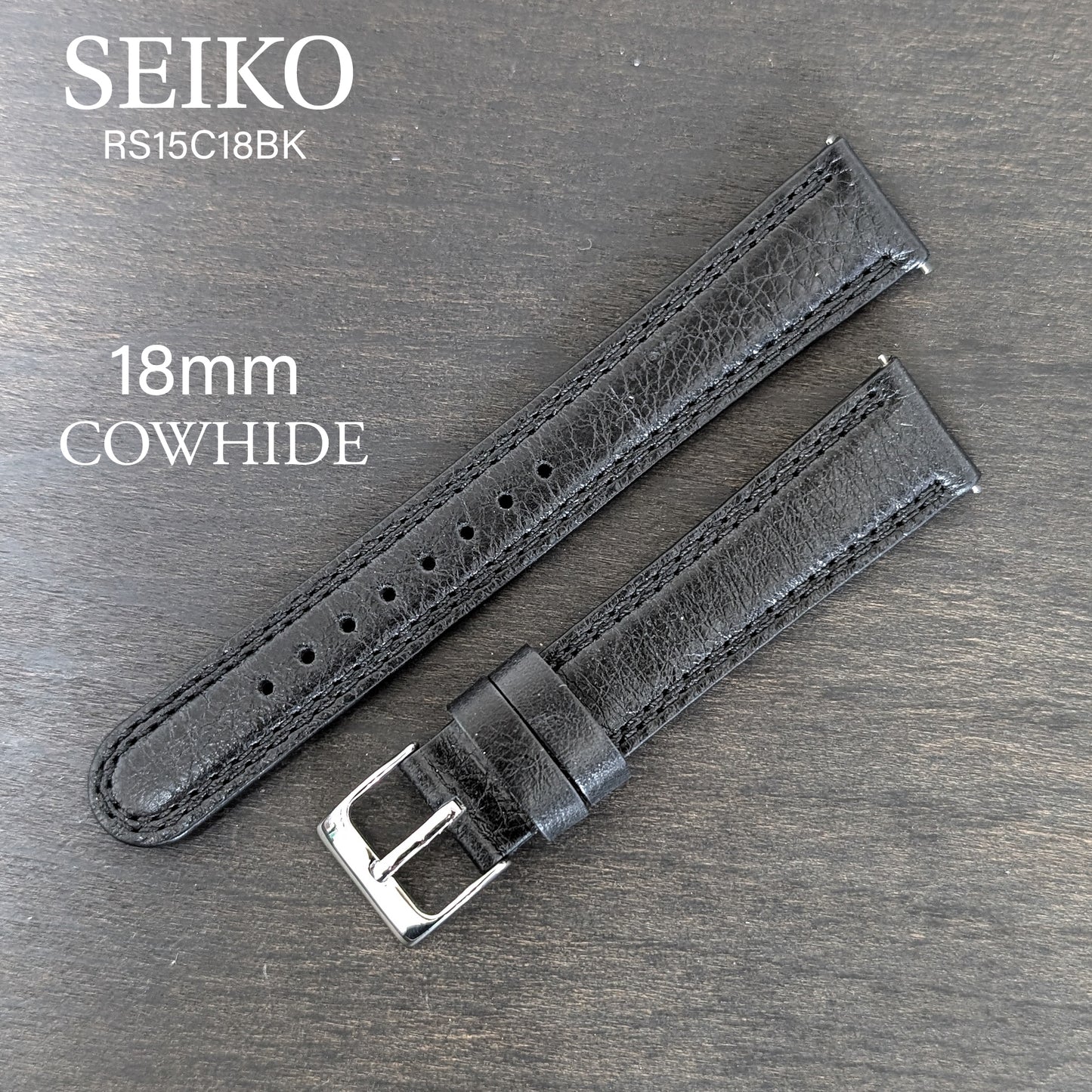Seiko RS15C18BK , 18mm black cowhide leather strap