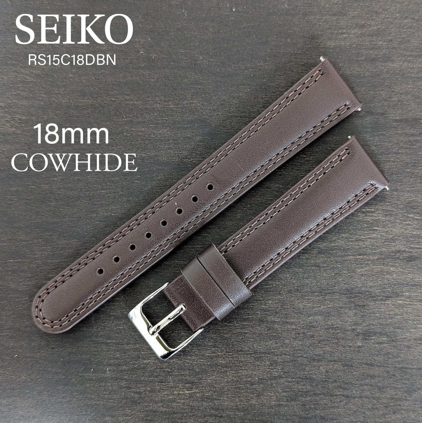Seiko RS15C18DBN , 18mm dark brown cowhide leather strap