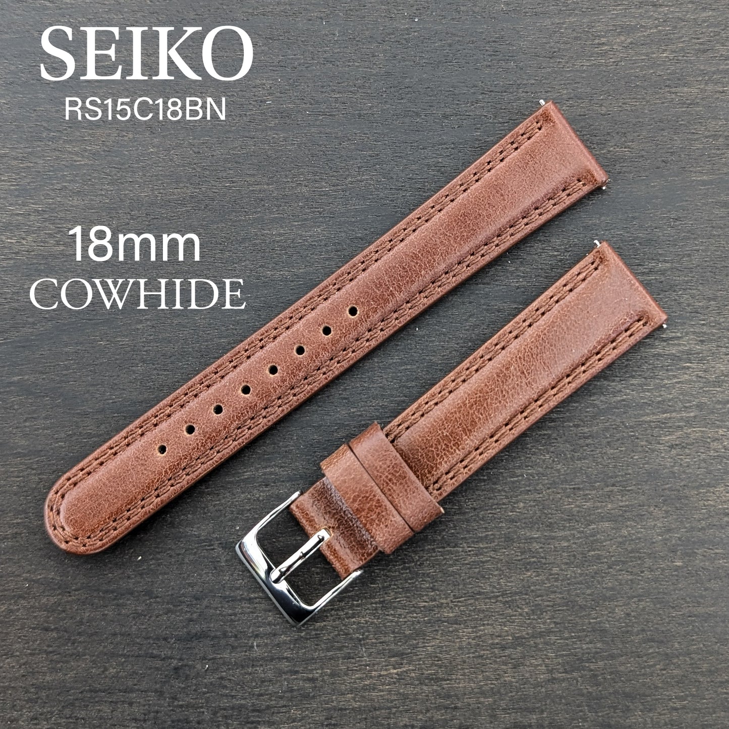 Seiko RS15C18DBN , 18mm brown cowhide leather strap