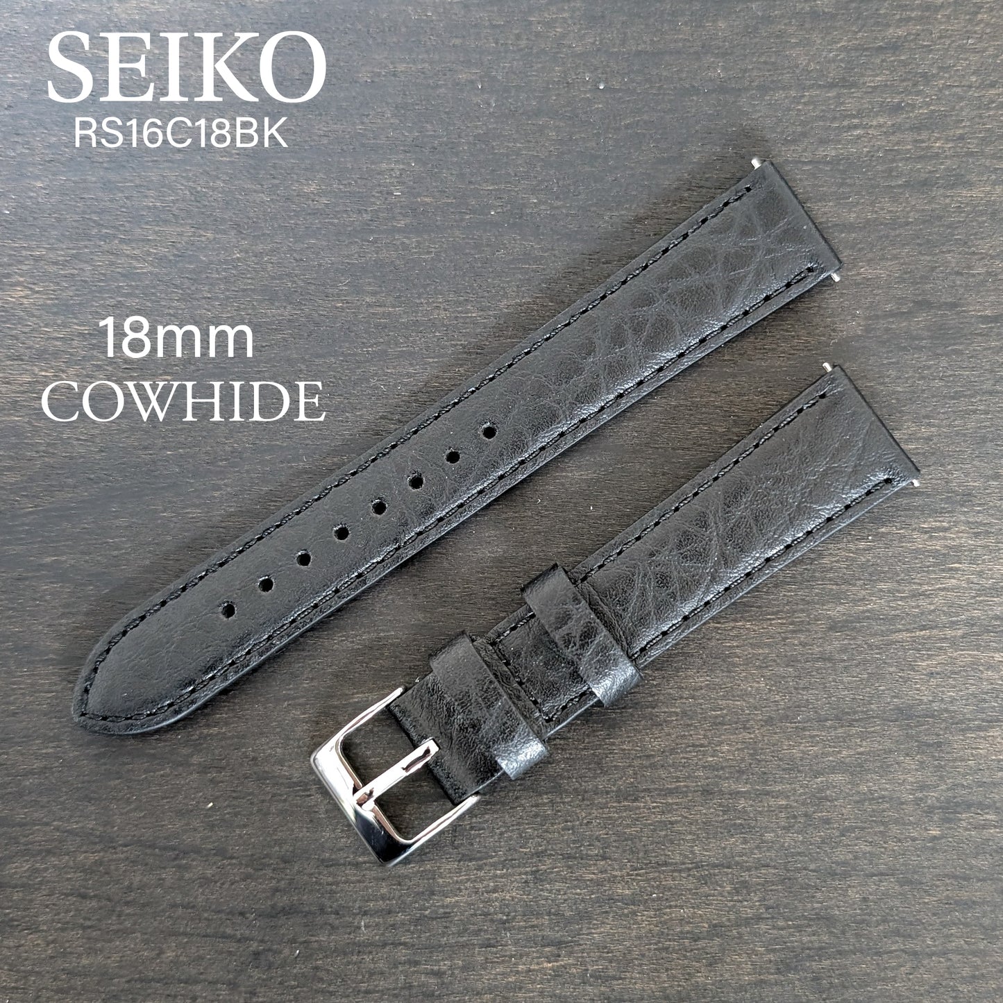Seiko RS16C18BK , 18mm black cowhide leather strap