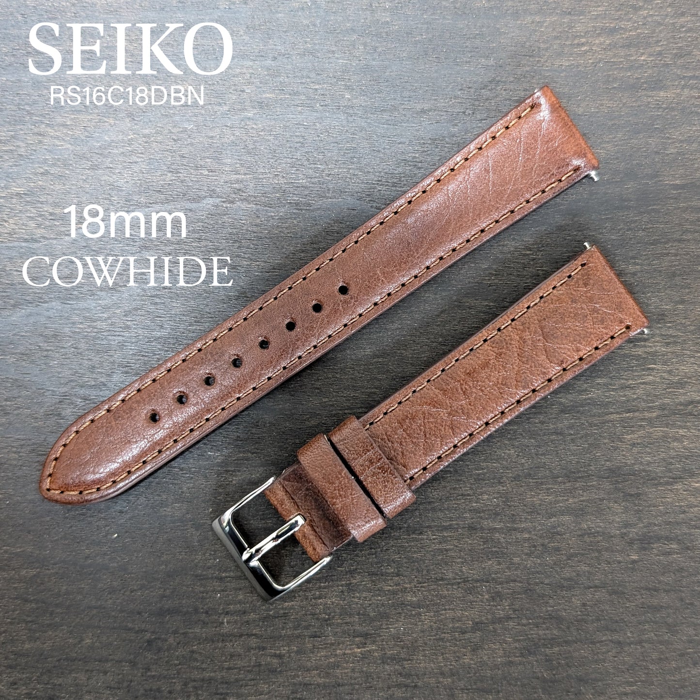 Seiko RS16C18DBN , 18mm dark brown cowhide leather strap