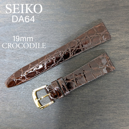 Seiko DA64, 19mm brown crocodile leather strap