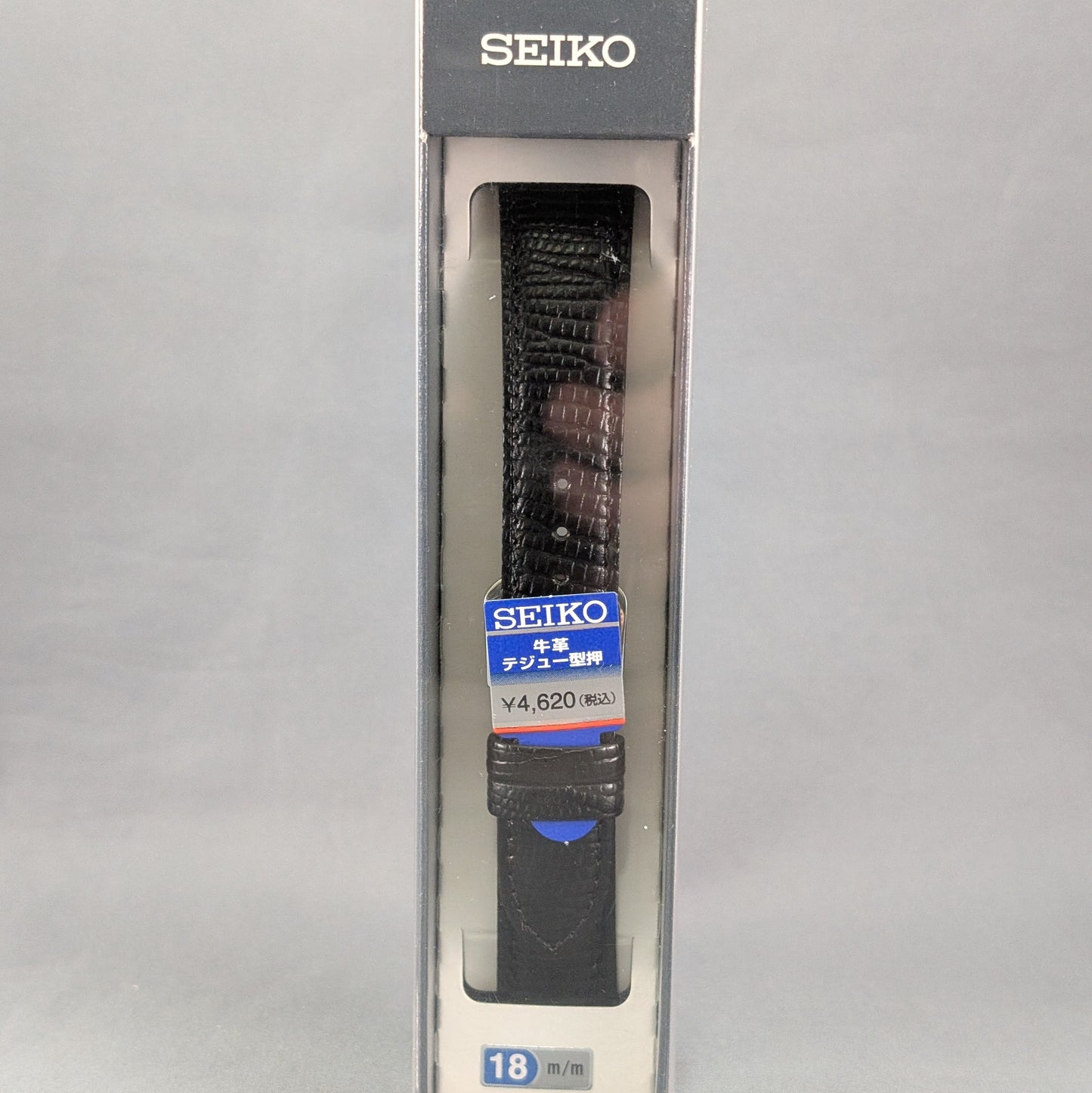 Seiko R0261, 18mm black cowhide leather strap